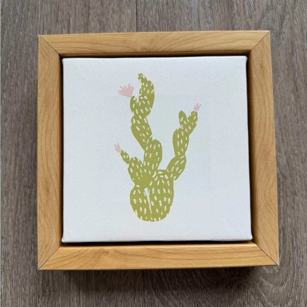 6”x6” Framed Cactus Canvas Wall Art Boho Minimalist Decor